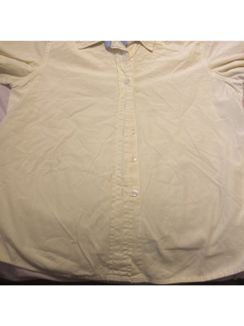 Tommy Hilfiger Womens sz 4 Yellow Cotton Stretch Preppy Button Shirt Short Sleev - Picture 2 of 12